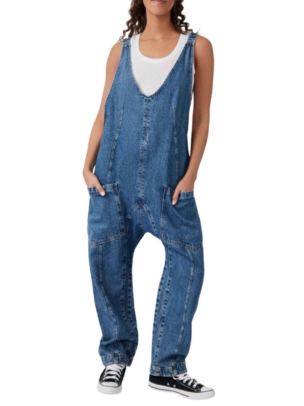 Free People - High Roller Denim Jumpsuit - Medium Was
